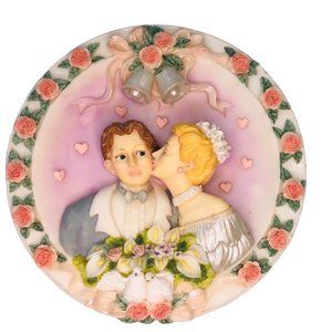 Sansco Wall Hanging Wedding Celebration Bride Kissing Groom Plate 1995 Vintage